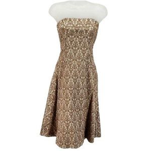 Teeze Me Gold Brocade Strapless size 3 fitted flowly back zipper Gold Satin Dres